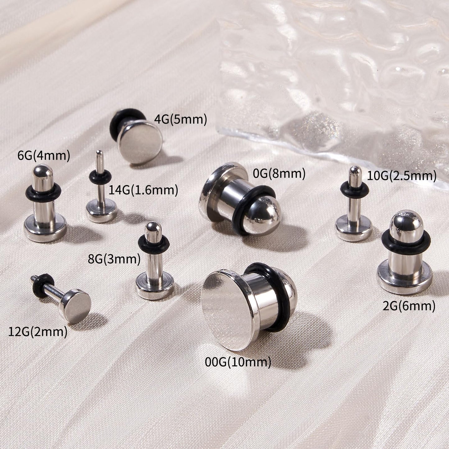 Longbeauty 18PCS 14G-00G Ear Stretching Kit Single Flat Top Gauges Plugs Surgical Steel Ear Expander Body Piercing Jewelry
