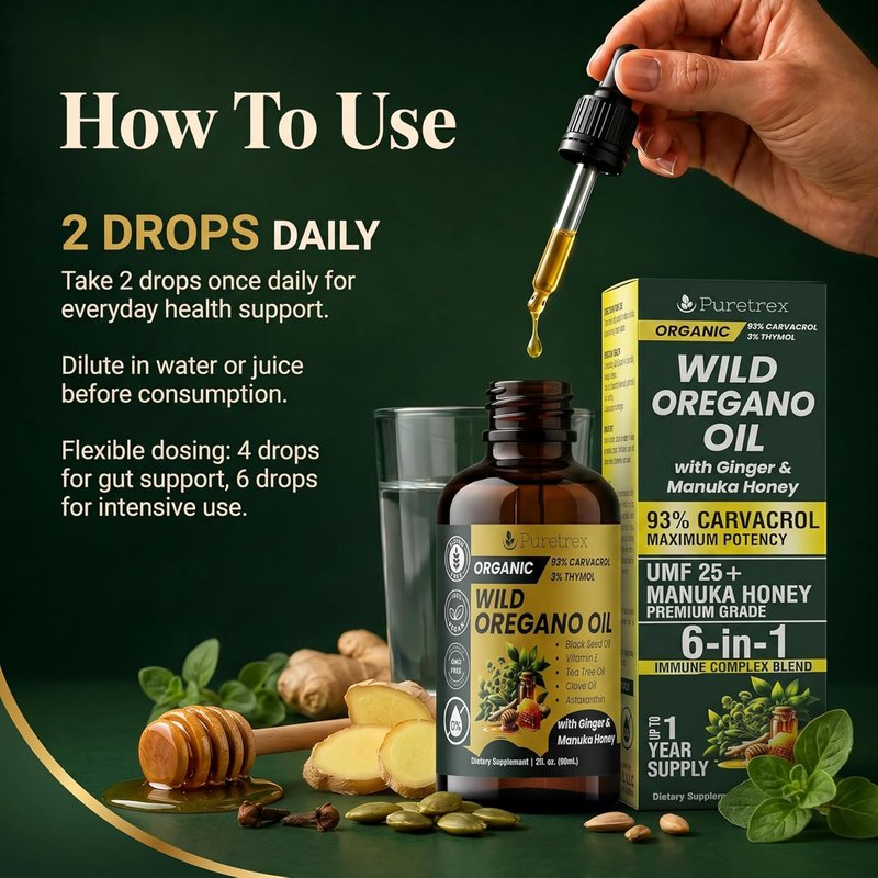Organic Oil of Oregano Drops - High Potency Herbal Tincture with Black Seed Oil & Ginger | 60ml