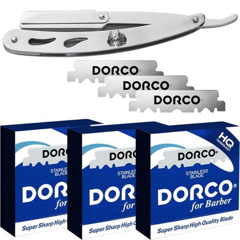 The Shave Factory Straight Edge Razor Kit (Matte / 300 Dorco Single Edge Razor Blades Blue)