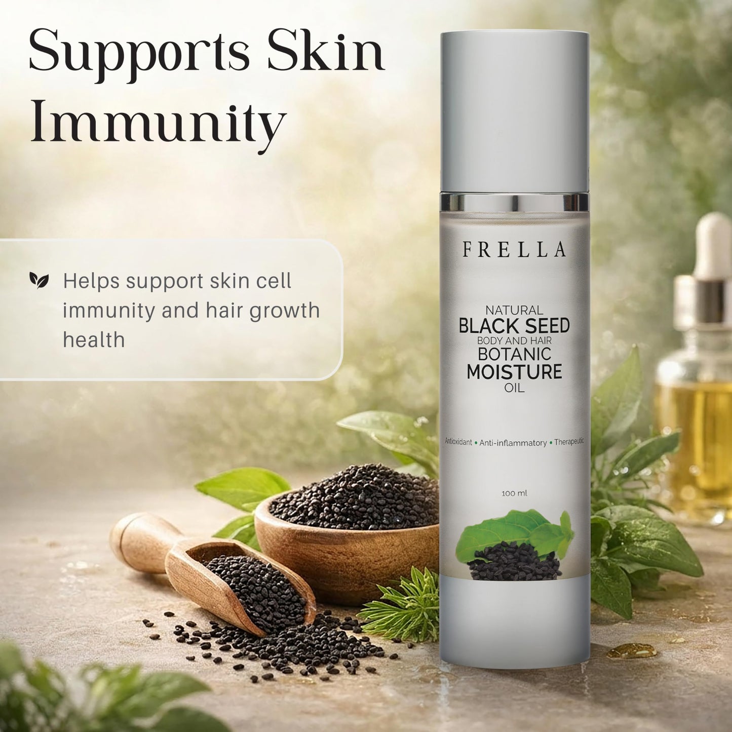 Frella Natural Black Seed Oil, For Body, Face and Hair, Travel Pack Botanic Moisturizing Oil, plant-based ingredient, For Female and Male, Size 3.4 fl oz