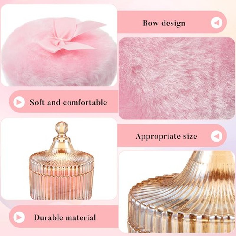 Tioncy 3 Pcs Large Body Powder Puff and Container Powder Container with Puff Powder Puff Crystal Container Soft Washable Reusable Velour Face Body Glitter Powder Puff Wet Dry Makeup(Amber,Simple)