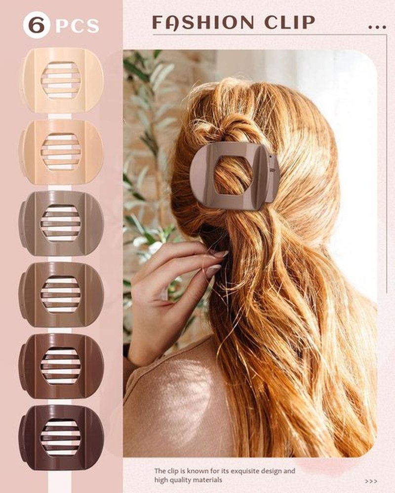 6 PCS Flat Hair Clips for Women Medium Non-slip Flat Claw Clip Strong Grip Hair Claw Clips Hair Barrettes for Thin Hair (Light Brown+Dark Brown+Light Brown+Dark Brown+Off-White+Chestnut)