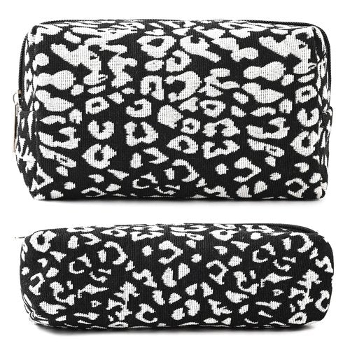 SOIDRAM Makeup Bag Cute Cosmetic Bag Leopard Print Makeup Pouch 1Pcs Large Capacity Makeup Bags and 1Pcs Makeup Brushes Storage Bag Travel Toiletry Bag Organizer