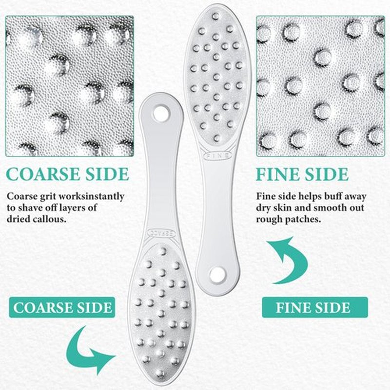Jutom 4 Pcs Stainless Steel Foot Scraper Metal Foot File Double Sided Foot File Callus Remover Professional Foot Rasp Scrubber for Wet or Dry Skin Easy to Clean Pedicure Tool Heel