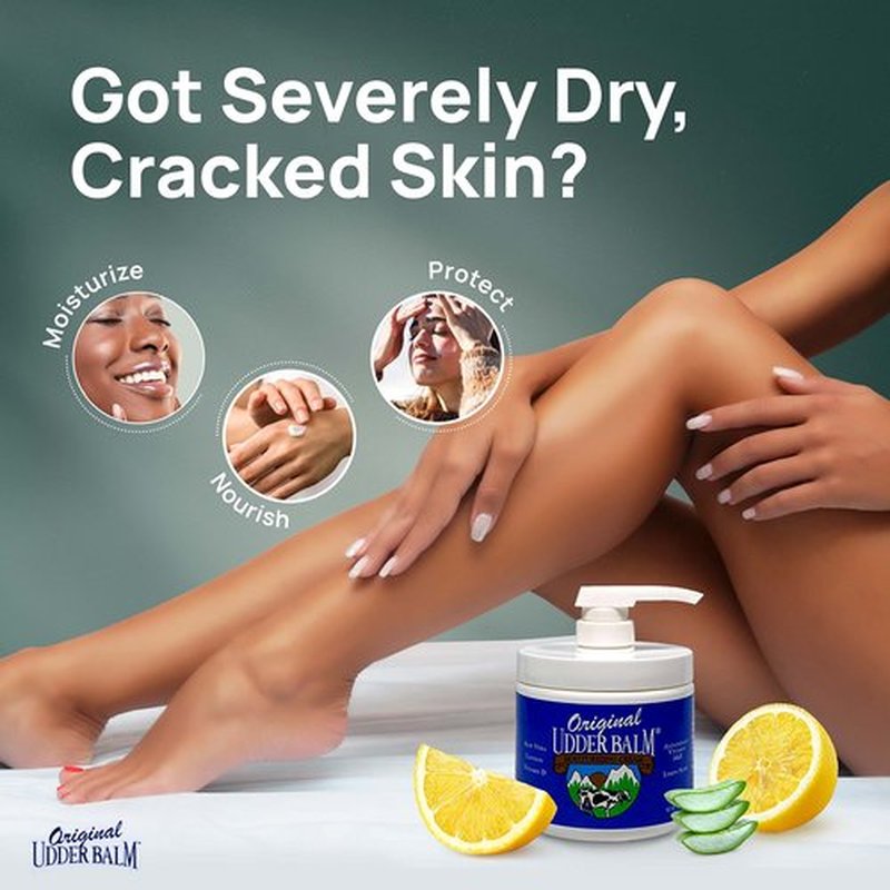 Original Udder Balm (NOT Cream or Lotion Body Moisturizing and Soothing for Dry, Cracked, Flaky, Rough Skin, 16 oz Pump Jar, Lemon Scent with Pump
