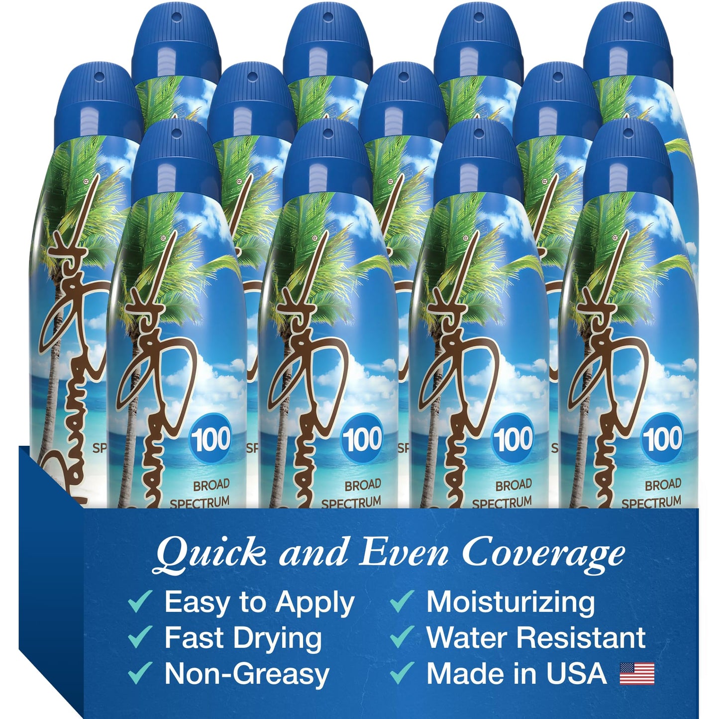 Panama Jack Continuous Spray Sunscreen SPF 100 - Broad Spectrum, Water Resistant, Sunblock - 5.5 Oz, 12 Pack
