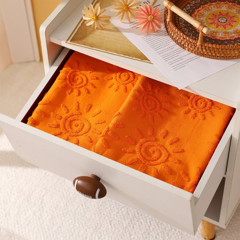 SmoothNovelty 2 Pcs Boho Hand Towels Orange Yellow Towels for Bathroom Sunshine Cotton Absorbent Jacquard Weave 3D Sun Kitchen Decor for Gift Christmas Drying Cleaning Cooking(Orange)