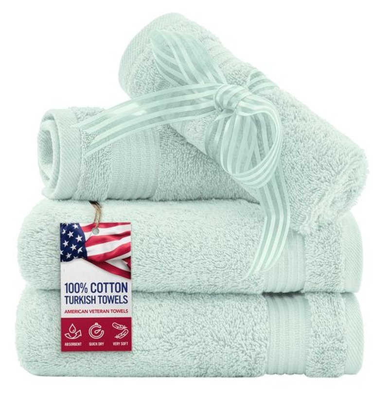 American Veteran Towel, 100% Cotton Turkish Washcloths for Bathroom Essentials 4 Pack, Soft Absorbent Wash Cloths Quick Drying Small Towels Washrags, Mint Green