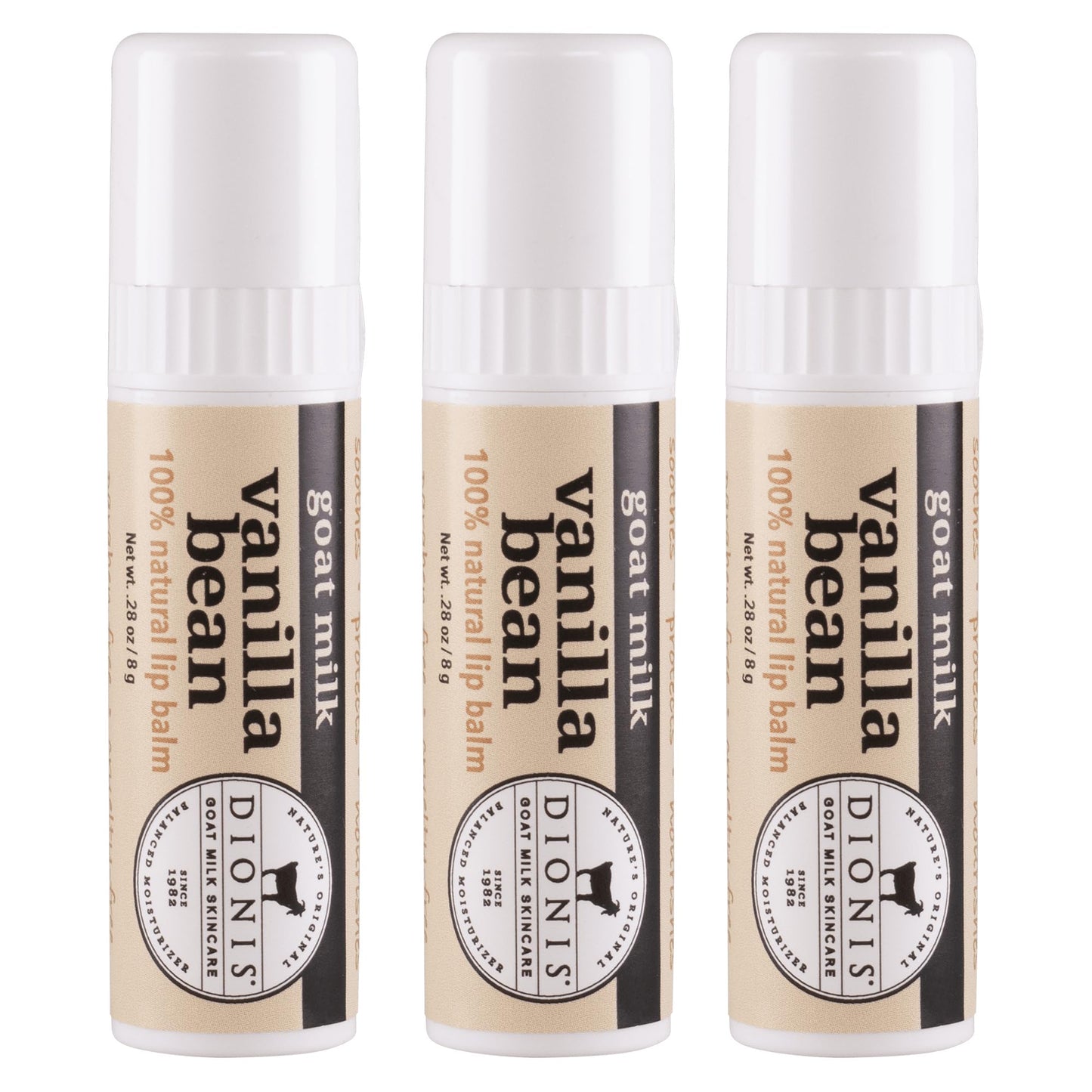 Dionis Goat Milk Jumbo Lip Balm - Moisturizing for Dry, Chapped, Lips, Conditioning with Beeswax, Shea Butter, Coconut Oil - Vanilla Bean 0.28oz (Pack of 3)