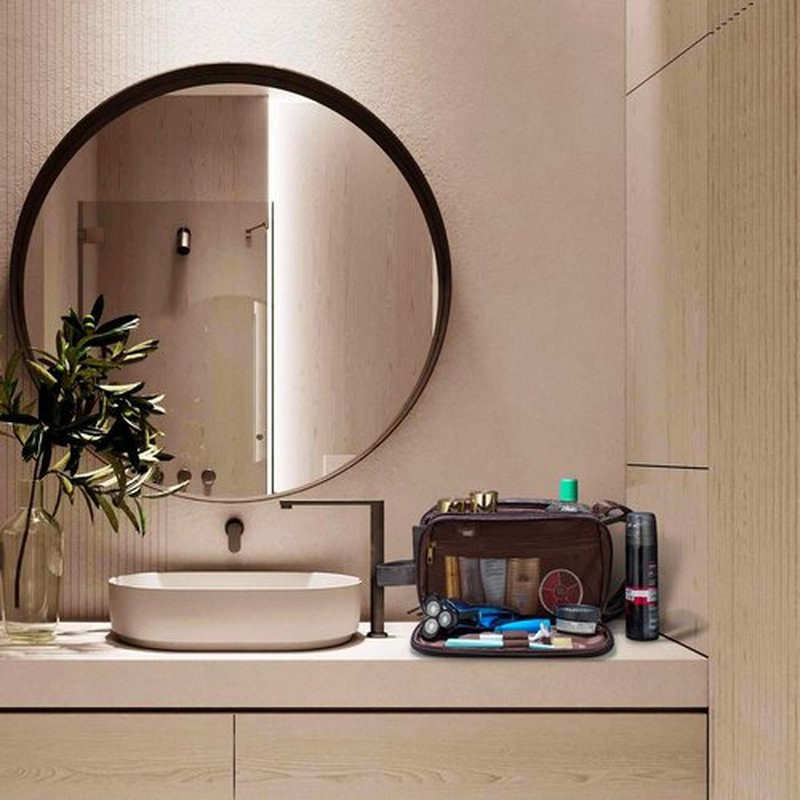 Elviros Toiletry Bag for Men, Large Travel Shaving Dopp Kit Water-resistant Bathroom Toiletries Organizer PU Leather Cosmetic Bags