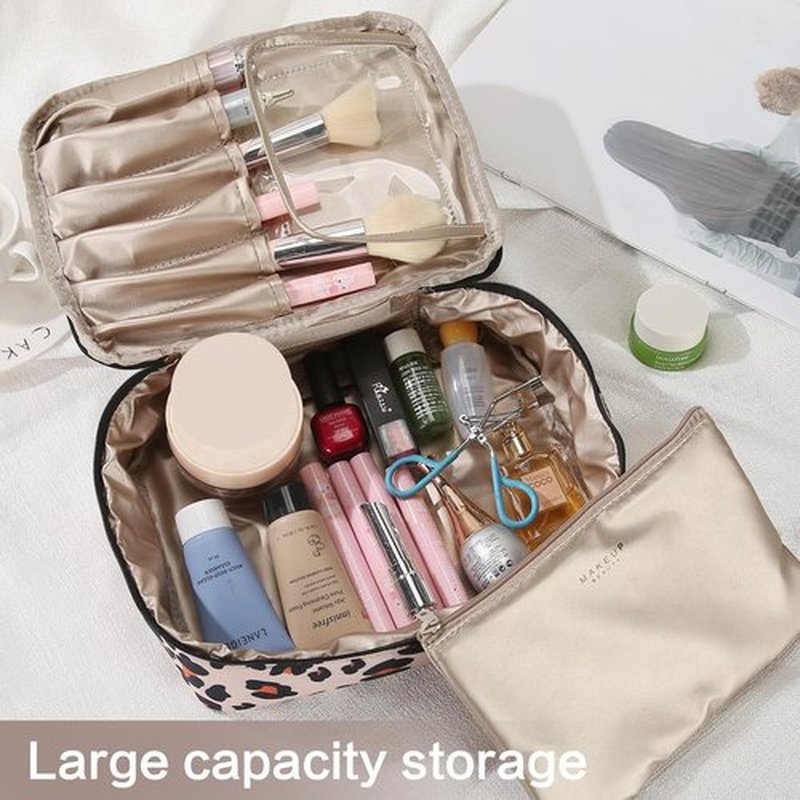Travel Makeup Bag Cosmetic Bag Makeup Bag Toiletry bag for women and men (Pink Leopard)