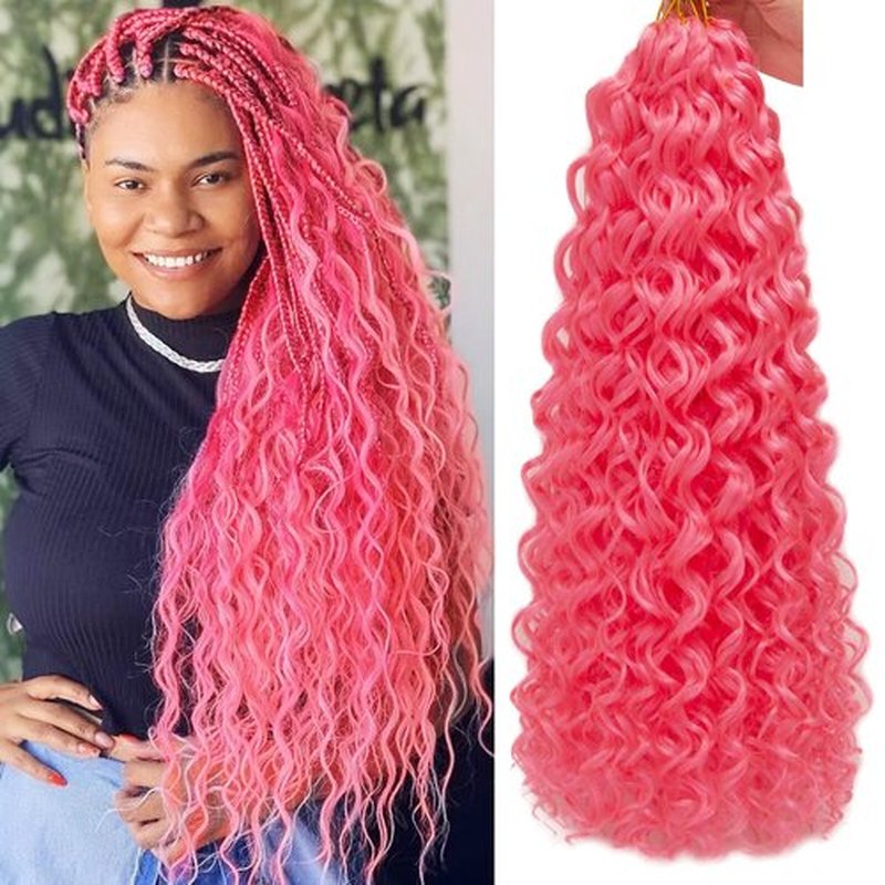 GoGo Curl Crochet hair Pink Water Wave Crochet hair Ombre Synthetic Bohemian Crochet Braid Deep Wave Braiding hair Extensions (Pink, 24inch)