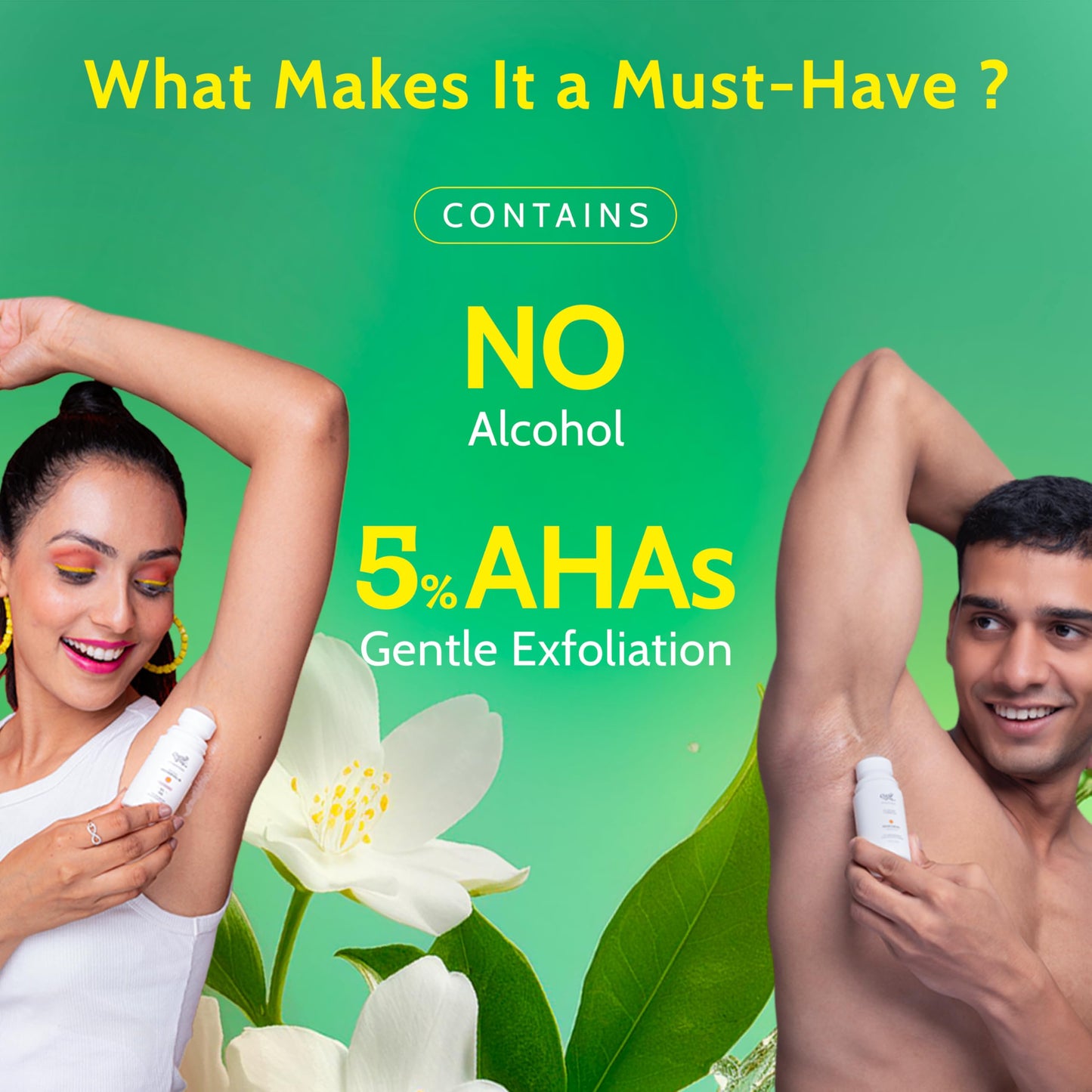 Chemist at Play UnderArm Roll-On with 5% AHA|Lactic & Mandelic Acid|Prevents Odour, Brightens Skin & Exfoliates Underarm|For Sensitive Skin|White Jasmine Fragrance|Alcohol & Aluminium Free| 1.35 fl oz
