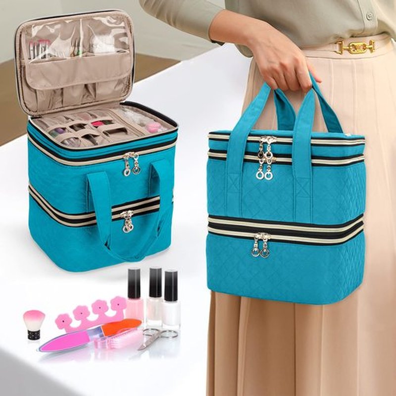 Yarwo 3 Layers Nail Polish Organizer Holds 48 Bottles (15ml/0.5 fl.oz), Detachable Nail Polish Case with Adjustable Dividers, Travel Case for Manicure Set, Teal (Bag Only, Patent Pending)