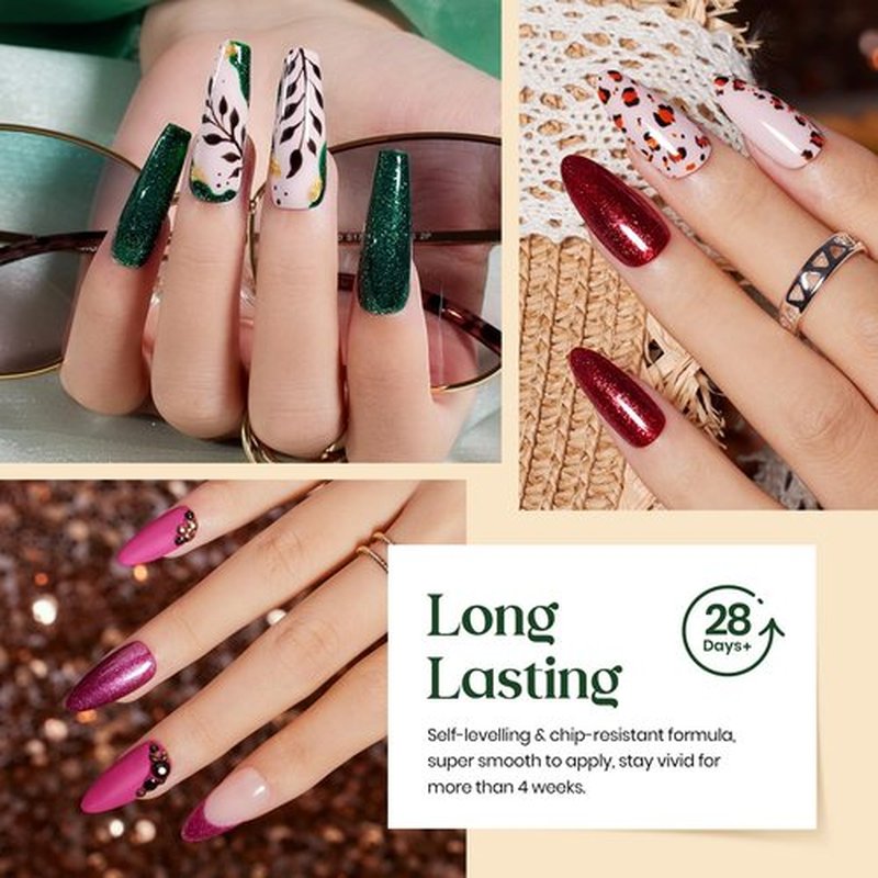 Beetles Gel Nail Polish Set, 23 PCS 20 Colors New Year Gel Nail Polish Kit Green Red Blue Glitter Gold Brown with Base Coat Glossy Matte Top Coat Gel Polish Soak Off Uv Fall Winter Gifts for Women