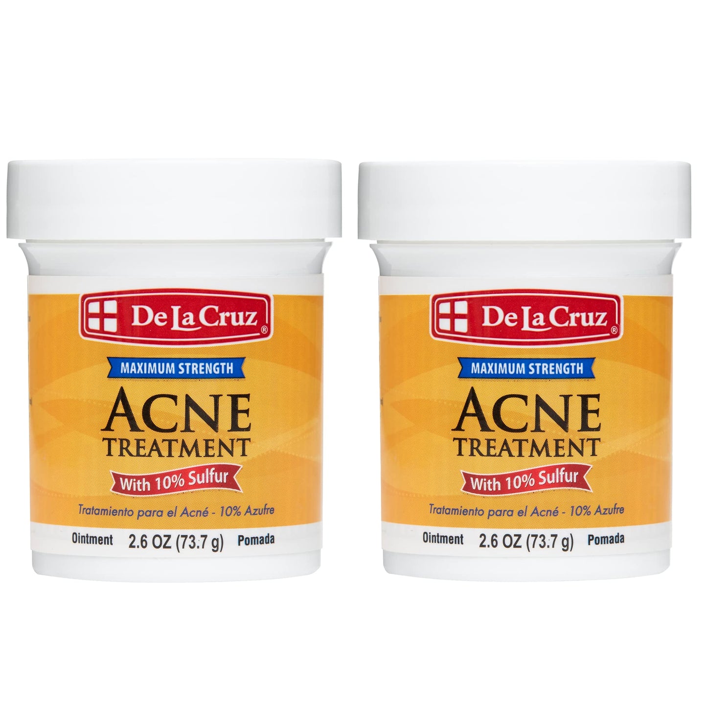 De La Cruz 10% Sulfur Ointment Cystic Acne Spot Treatment for Face & Body Skin Care Face Mask & Blackhead Remover, Treatment for Hormonal Acne 2.6 oz, 2 Pack