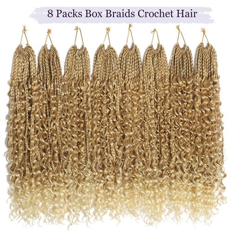 18 Inch Box Braids Crochet Hair Goddess Box Braids Crochet Hair 8 Packs Crochet Hair for Black Women Boho Crochet Braids Crochet Hair for Black Women Crochet Box Braids With Curly Ends（18 Inch,27/613）