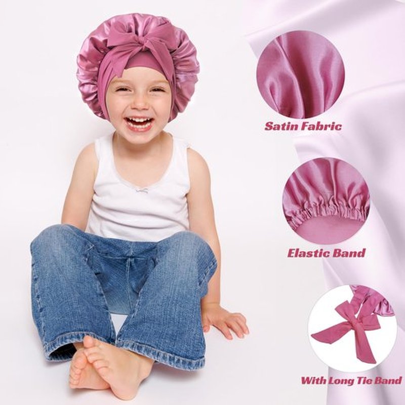 choshion 2 PCS Kids Bonnets for Girls, Silk Bonnet for Kids, Bonnet for Kids, Satin Bonnet for Sleeping, Baby Toddler Tie Bonnet Sleep Cap Bonnet for Curly Hair Braids