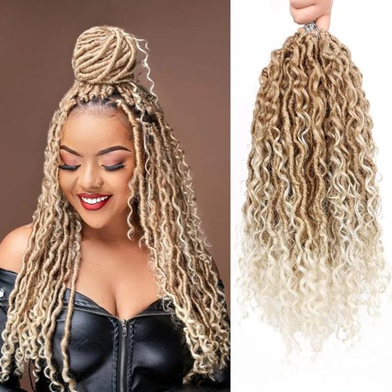 14 Inch Goddess Faux Locs Crochet Hair for Black Women Pre Looped Curly Crochet Goddess Locs Blonde Bohemian River Locs Crochet Hair (14 Inch, 7 Packs, 27/613)