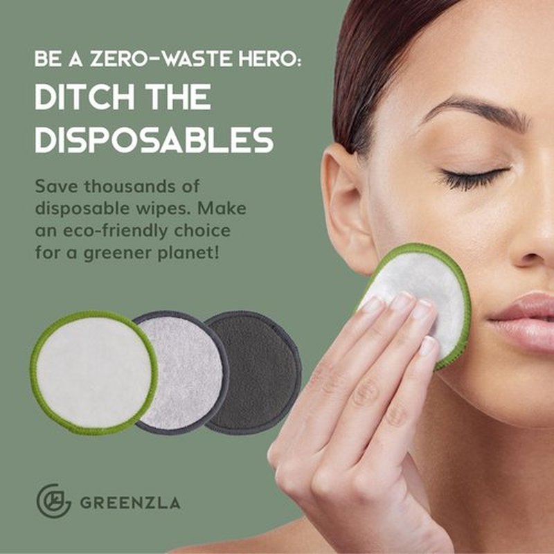 Greenzla Reusable Makeup Remover Pads, 30 Pack Washable Bamboo Cotton Pads Reusable with Mesh Laundry Bag, Cotton Travel Pouch, Cotton Pads Holder, Reusable Cotton Rounds for Face for All Skin Types