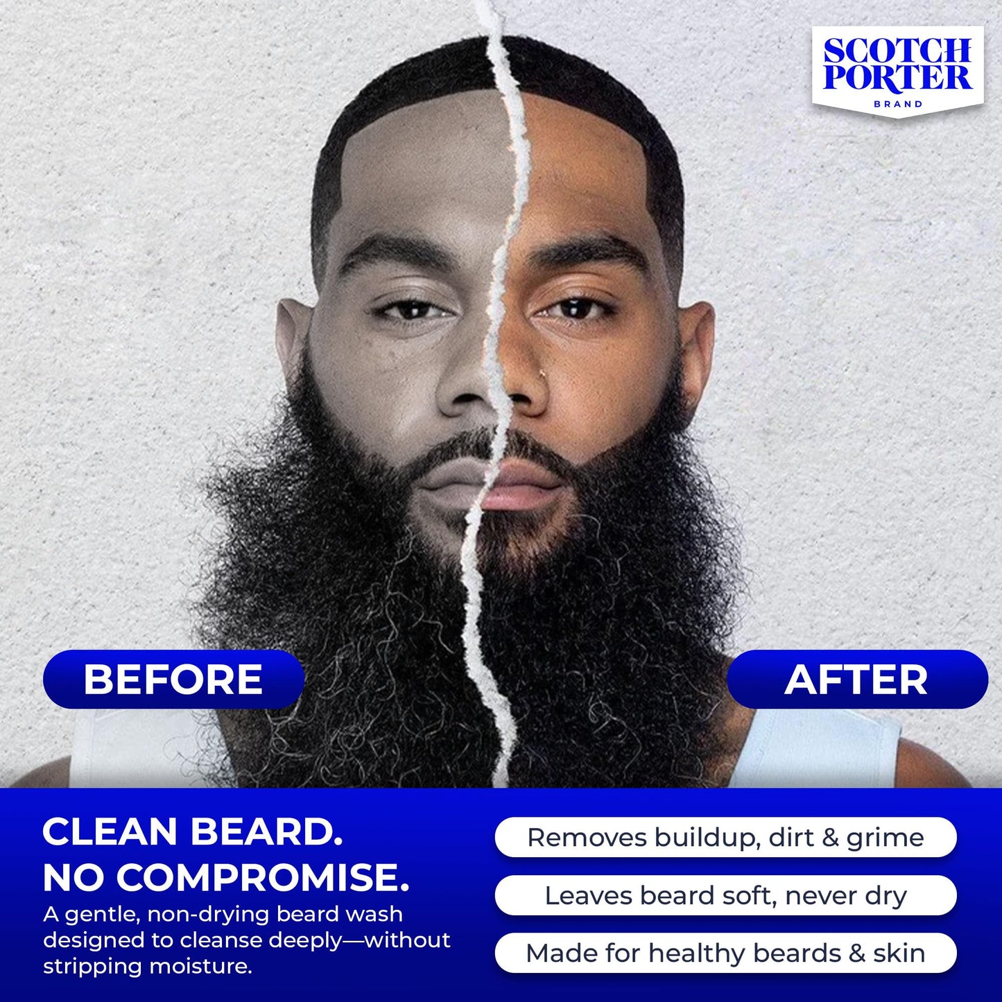 Scotch Porter Moisturizing Beard Wash for Men | Cleanses, Softens & Hydrates for Healthier Beard | Free of Parabens, Sulfates & Silicones | Miami Duppy Scent | Vegan | 8oz