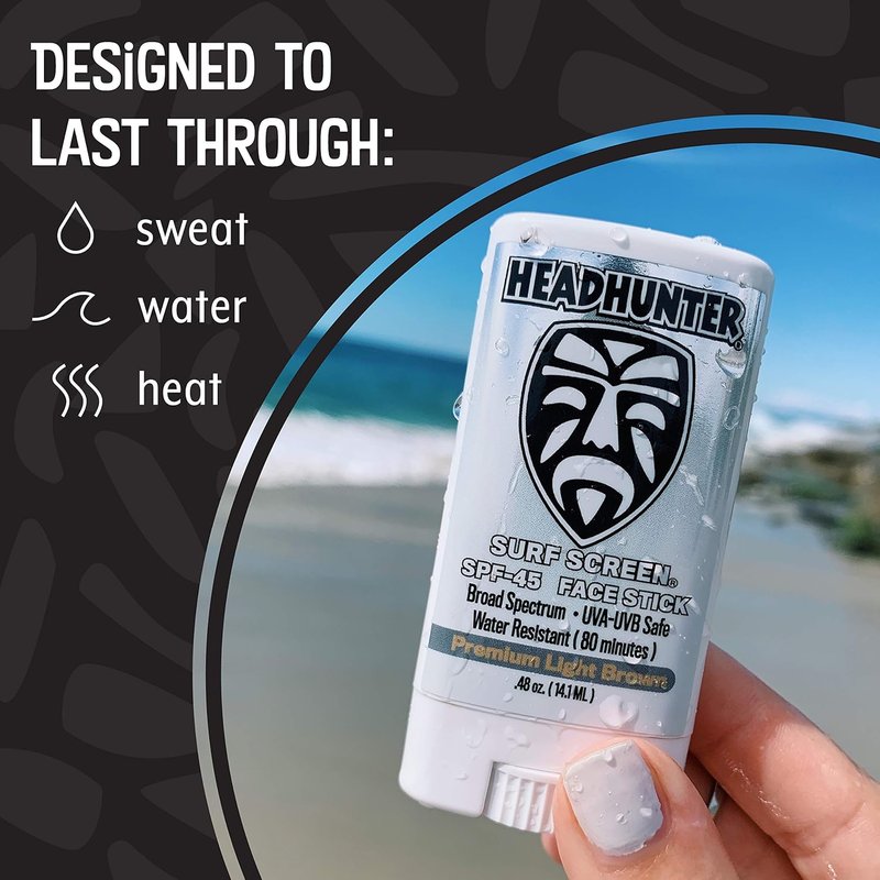 Headhunter Sunscreen Face Stick SPF 45 - Waterproof Sunblock for Ultra-Sport Protection | Tinted Light Brown (1 Pack)
