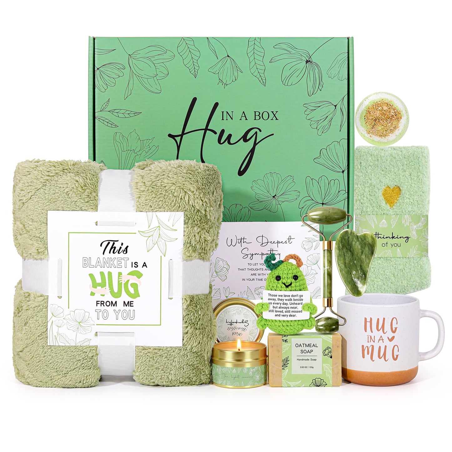 Sympathy Gift Baskets for Loss of Loved One, Bereavement Care Package for Women, Condolence Gift for Mom, Dad, Husband – Grief Support, Miscarriage Gifts for Mother, Sorry for Your Loss (Green)