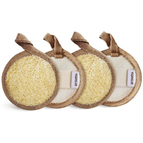 Face Exfoliating Loofah Pad Scrubber, Soft and Easy Foaming Facial Loofah Makeup Remover Sponge（ 4 Pack） Clean Pore and Blackhead Sponge Pad, Brown