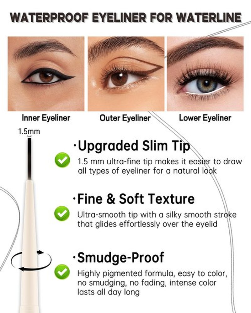 Dark Brown Eyeliner Gel Pencil, Waterline Eyeliner Waterproof Smudge Proof, Ultra-Fine Tip, Matte Gel Cream Smooth Texture, Quick-Drying Long-Lasting, High Pigmented Eye Liner Pen Makeup for Women-02