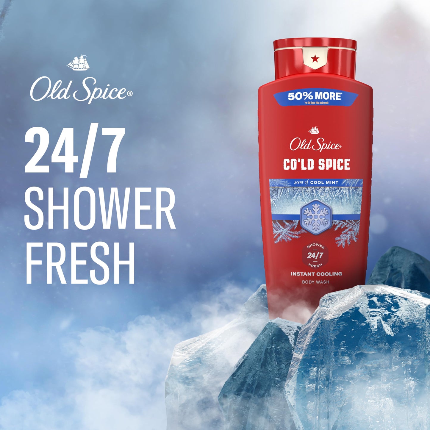 Old Spice Body Wash for Men, 24/7 Shower Fresh & Clean with Daily Use, Lasting Signature Scent, Refreshing Lather, Moisturizing Formula, Cold Spice with Cool Mint Scent, 24 oz