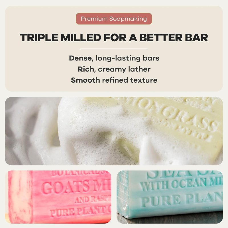 Australian Botanical Soap - 8-Pack Variety Bar Soap Set | 6.6 oz Each - Sandalwood, Sea Salt, Goats Milk Raspberry, Lemongrass, Lemon Myrtle