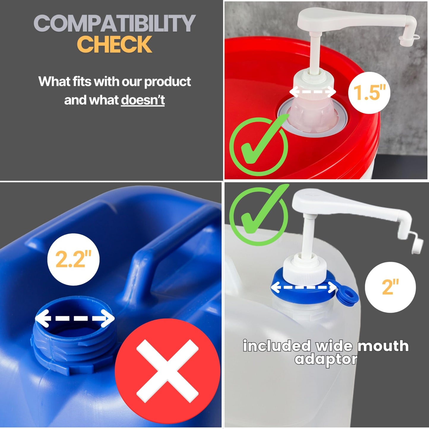 Pump for Gallon Jug & 5 Gallon Bucket, Leakproof Heavy Duty Pump Dispenser for Laundry Detergent, Shampoo, Soap, Oil, Snow Cone Syrup, Popcorn Butter, Commercial Household Industrial Use (1pc)