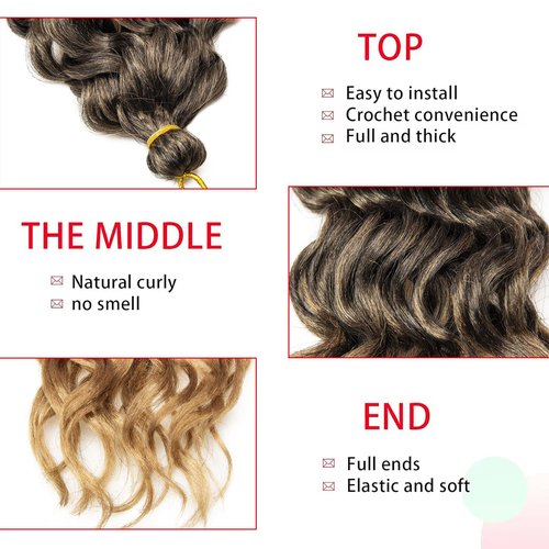 Ocean Wave Crochet Hair 24inch Deep Wave Curly Crochet Hair For Women Hawaii Curly Braiding Hair Synthetic Bohemian Crochet Braid Water Wave Crochet hair Extensions (6Packs, 1B/27)