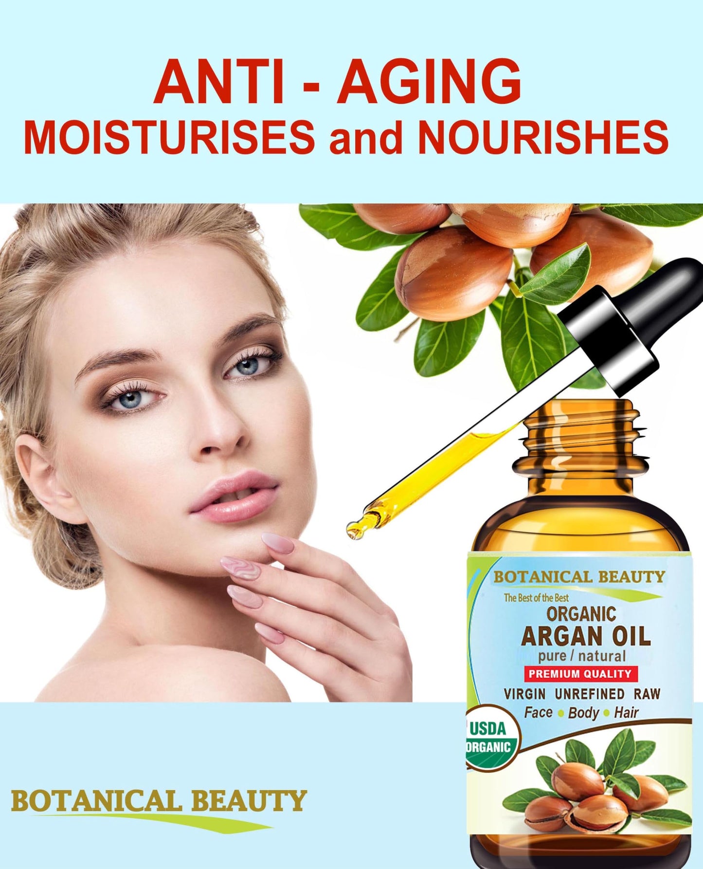Botanical Beauty Organic ARGAN OIL 100% Pure Natural VIRGIN UNREFINED Cold-Pressed Carrier Oil for Face, Skin, Body, Hair, Lip, Nails. Rich in Vitamin E (0.5 Fl Oz)