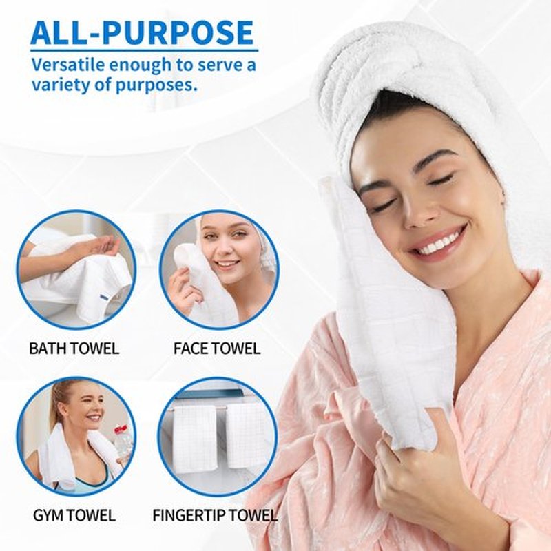 HOMERHYME White Hand Towels, 6 Pack 25''*15'' Microfiber Hand Towels for Bathroom Kitchen, All-Purpose Quick Dry Lint Free Soft Absorbent Checkered Washcloths BathTowel Bulk for Travel Gym Hotel