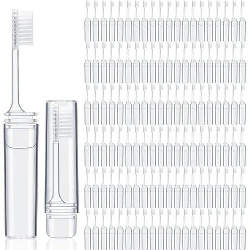 Rtteri 150 Pcs Travel Toothbrush Kit Bulk Folding Toothbrush with Toothbrush Cover Transparent Potable Travel Size Mini Toothbrush Small Foldable Manual Tooth Brushes for Adult Camping School