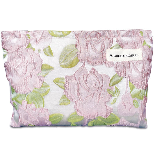 STARDW Aesthetic Makeup Bag for Women Travel Toiletry Bag Large Capacity Makeup Organizer Bag Floral Cosmetic Bags Zipper Pouch (Embossed Rose)