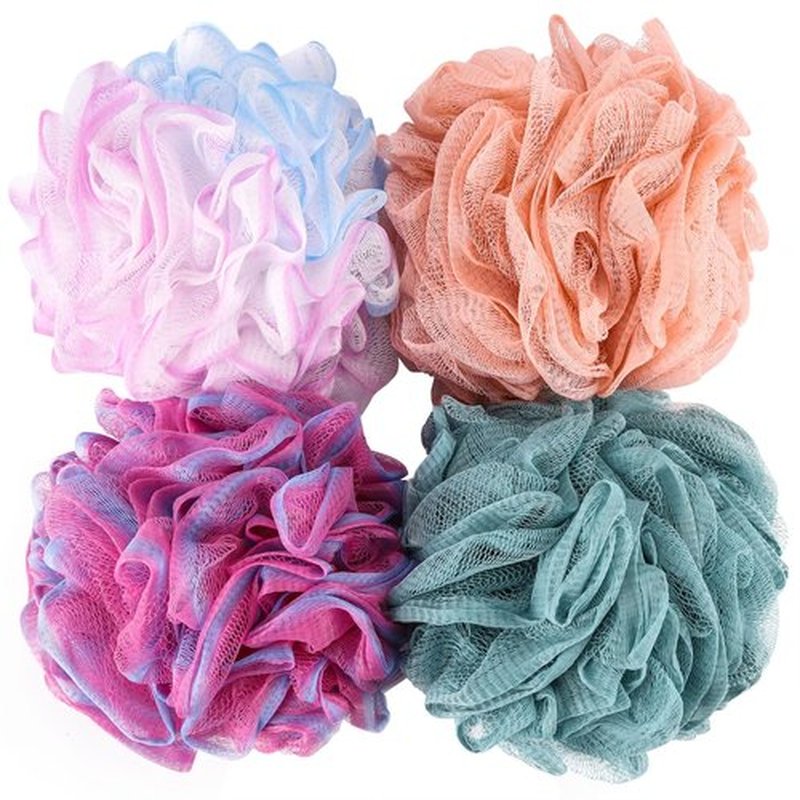 BTYMS Large Loofah Sponge 75g/Pc, Exfoliating Shower Pouf Bath Scrunchies Bath Scrubber Body Loofahs for Shower - Set of 4