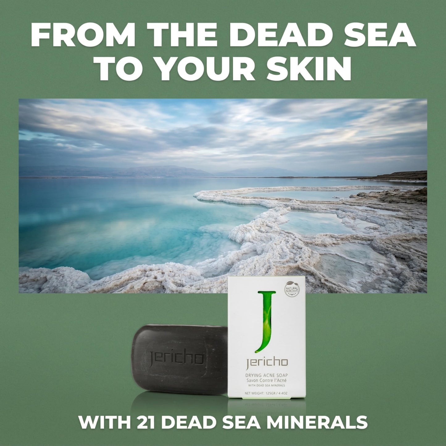 Jericho Acne Drying Bar Soap Face, Chest & Back – Dead Sea Mineral Cleansing Bar, Oily Acne-Prone Skin – Deep Pore Cleanser, Breakouts, Blackheads – Teens & Adults 4.4oz / 125g