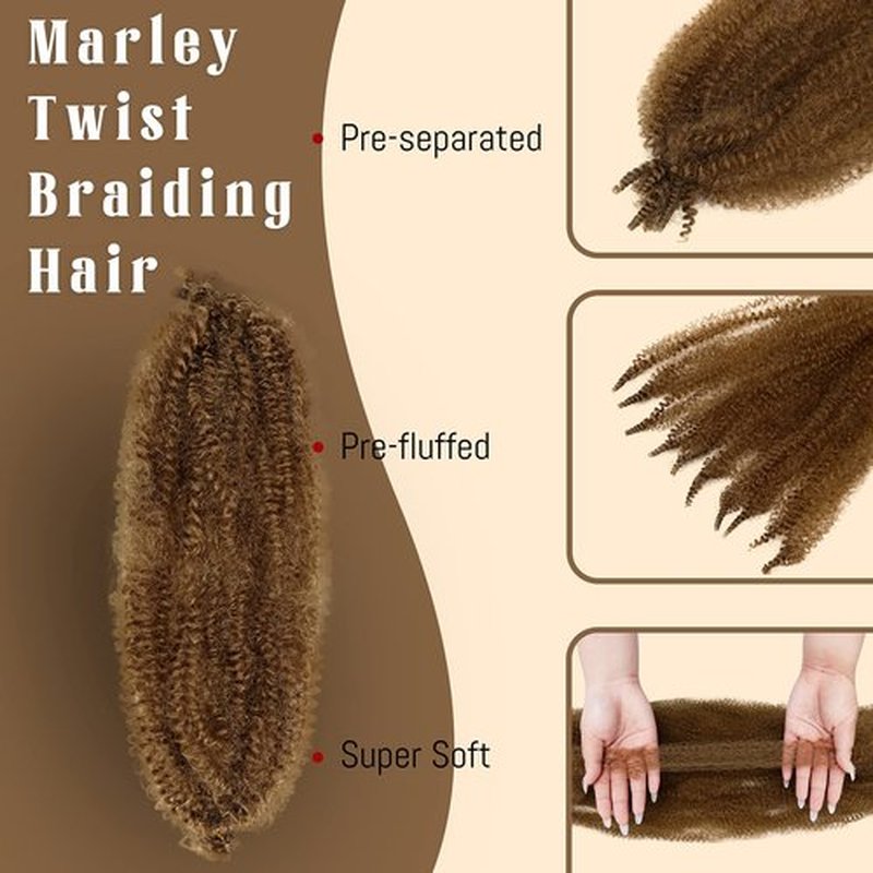 Marley Twist Braiding Hair 16 Inch 7 Packs Cuban Twist Hair Brown Springy Afro Twist Hair Pre Fluffed Spring Twist Hair Pre Stretched Wrapping Hair for Soft Locs (16 Inch,30)