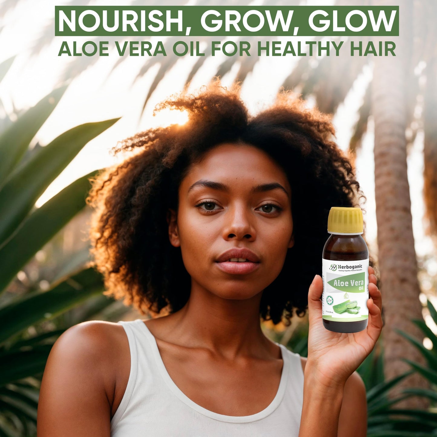 HERBOGANIC Natural Aloe Vera Oil - 100% Cold Pressed, Nourishing for Skin, Hair, and Eyelash Growth,Aloe Vera Massage Oil,