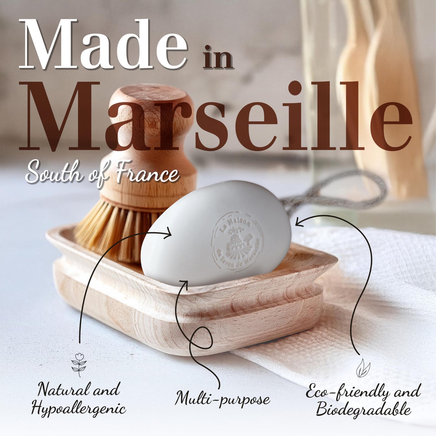 La Maison du Savon - Donkey Milk French Soap on a Rope Duo - Moisturizing Hand & Body Soap Bars with Organic Shea Butter, Donkey Milk - Natural Ingredients - Solid Soap Made in Provence - 2 x 6.2 Oz