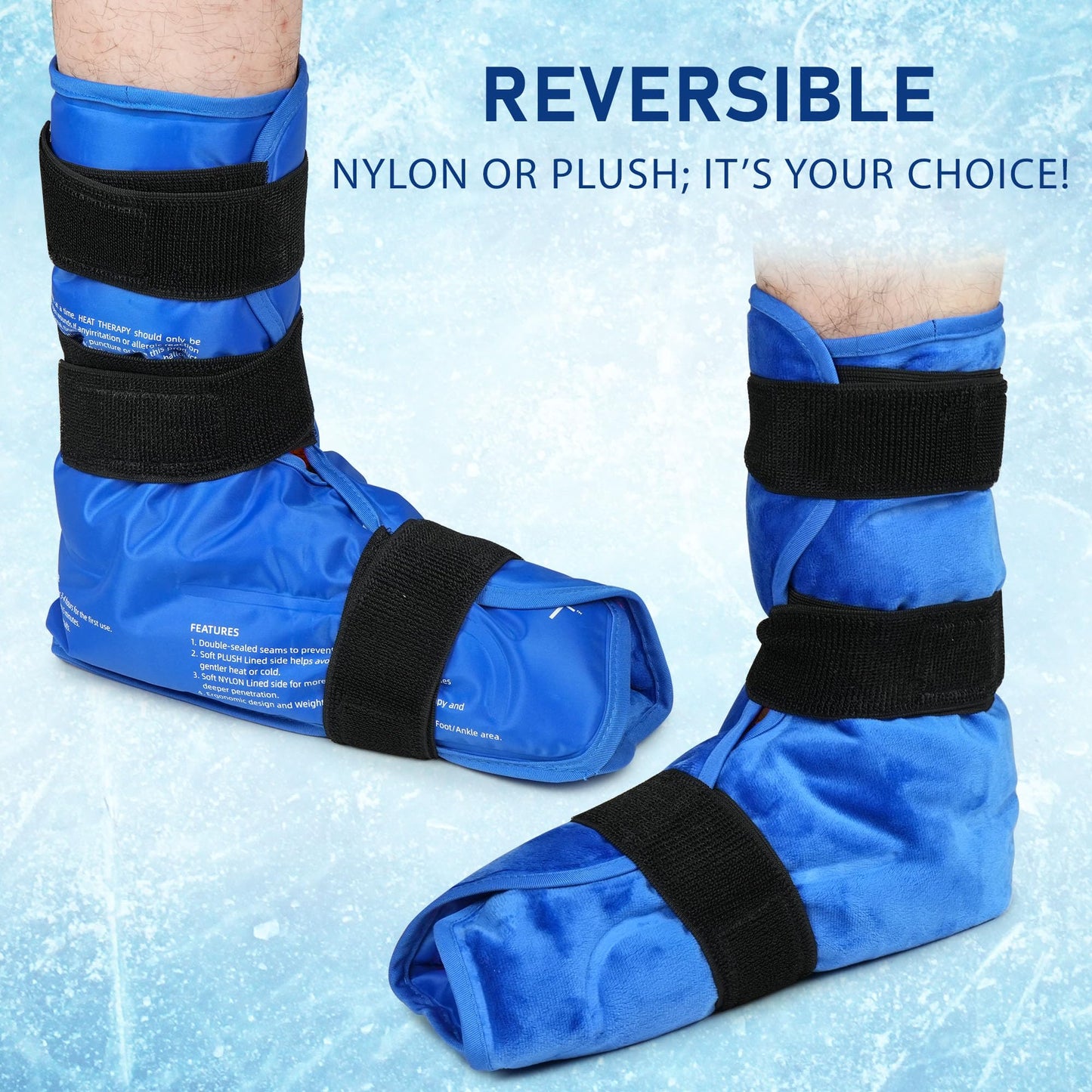 MEDLOT Ankle Ice Pack Wrap, Full Foot Large Reusable Hot Cold Therapy Pack for Achilles Tendonitis Relief, Swelling, Plantar Fasciitis, Heel Pain, Plush Lining, with Strap, Birthday Father's Day Gift