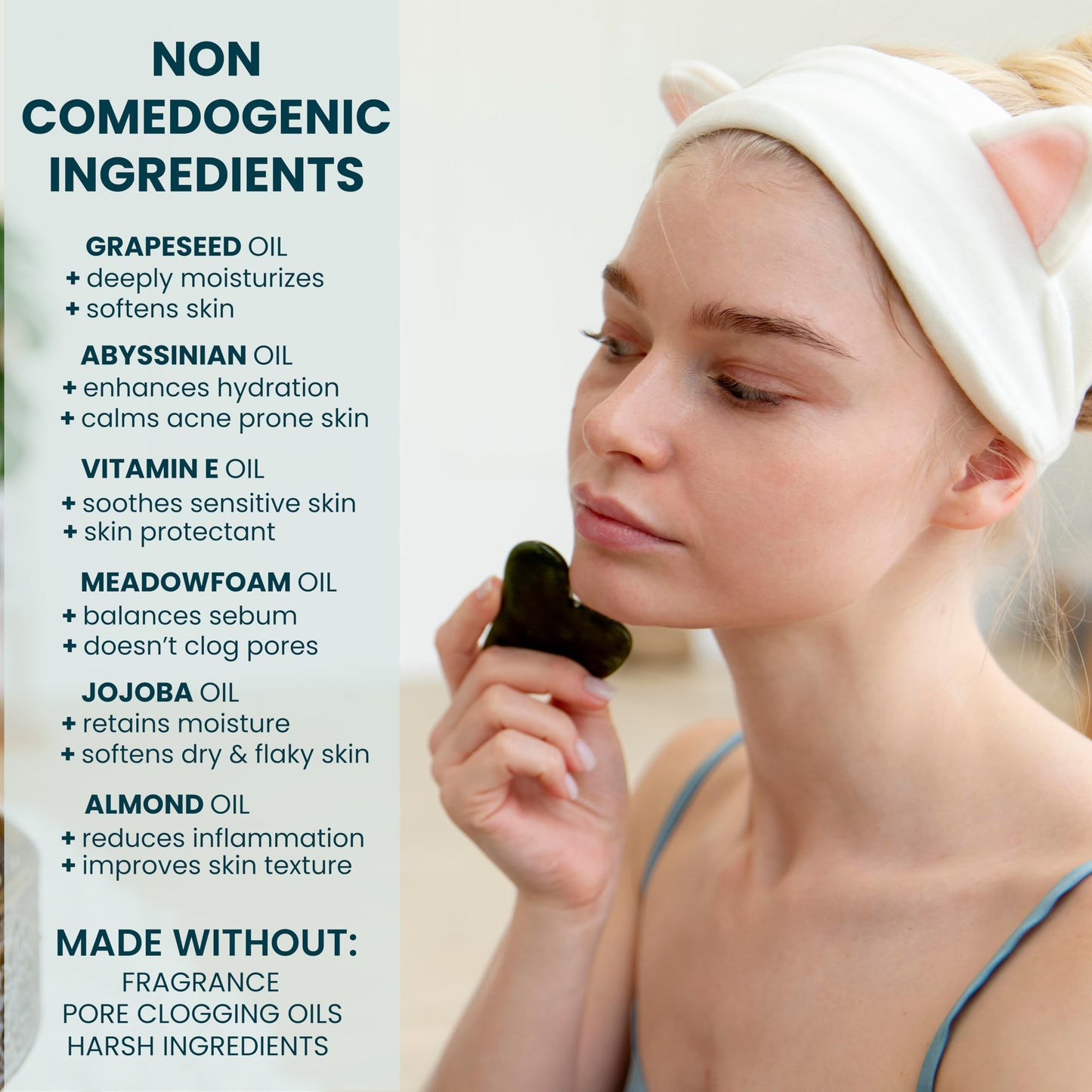 Gua Sha Facial Oil for Acne Prone Skin - Non Comedogenic Face Oil for Gua Sha - Non Greasy Face Massage Oil - Unscented, Lightweight, Natural and Non Irritating, 2oz by Ouiloe