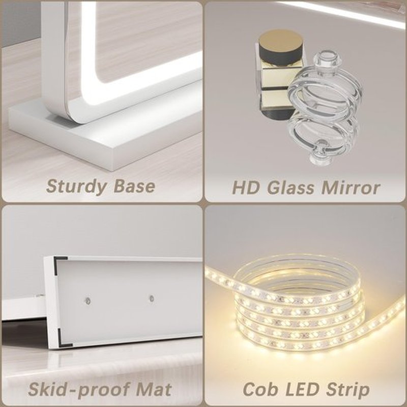 ROLOVE Vanity Mirror with Lights, 32" x 22" Large Lighted Vanity Mirror with Dimmable 3 Modes, LED Makeup Mirror, 10X Magnification, Touch Screen Control, USB Charging Port, Tabletop or Wall-Mounted