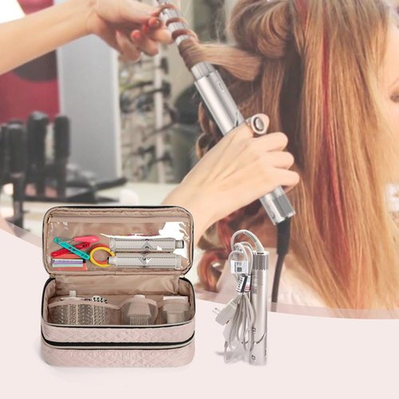 Teamoy Travel Carrying Case Compatible with Shark FlexStyle Styling (HD 435/430),Double-Layer Hair Accessories Tools Storage Bag for Hair Dryer Airwrap Styler and Attachments, Misty Rose