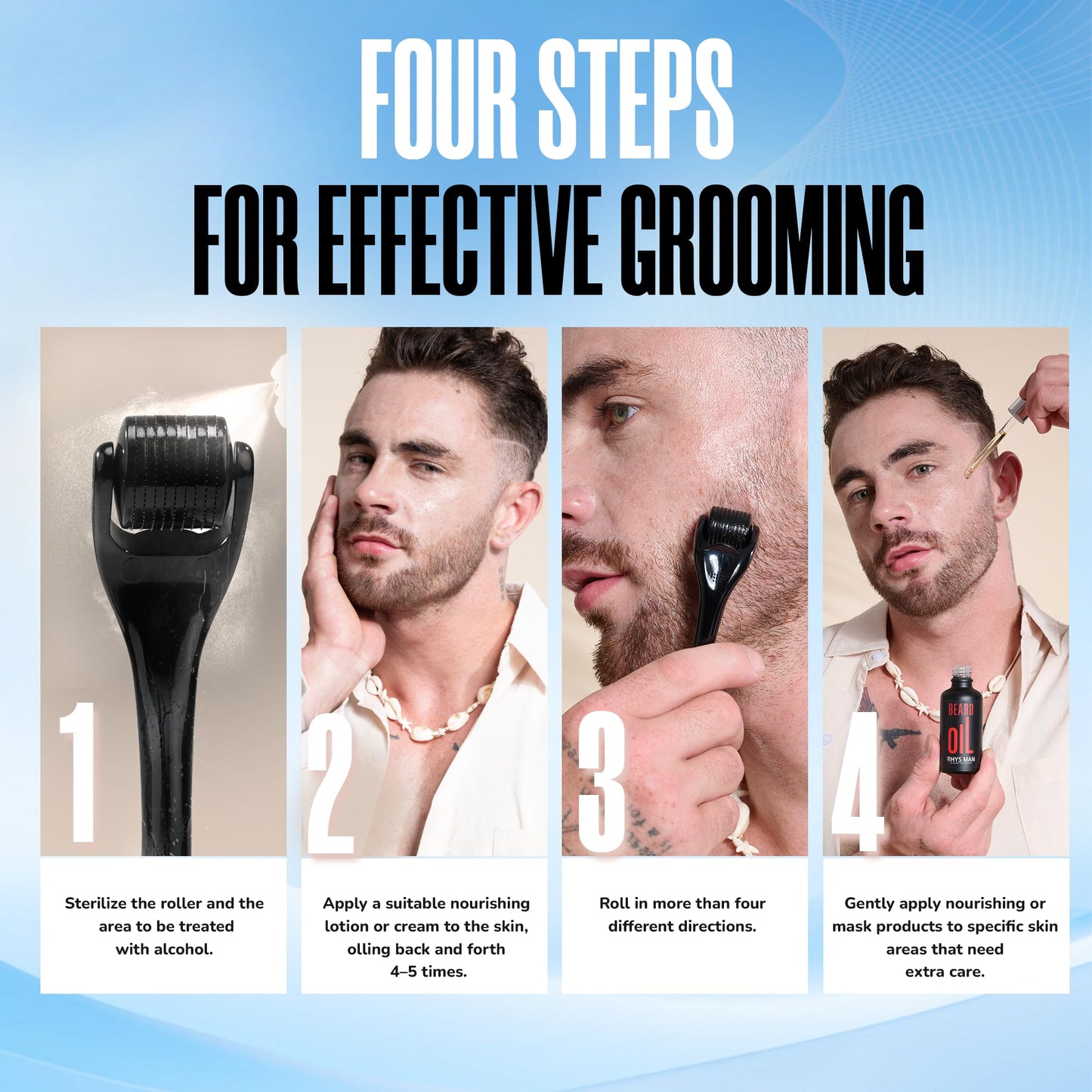 Rhys Man Derma Roller 0.25mm with Storage Case – Premium Father's Day Gift, Titanium Dermaroller for Beard, Face & Scalp Care, 540 Needles Skin Care Tool for Men & Women, Gifts for Dad