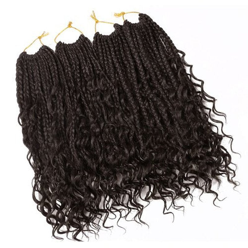 Goddess Box Braids Crochet Hair 12 Inch Boho Crochet Box Braids With Curly Ends,Bohomian Box Braids Crochet Hair Pre-looped 8 Packs Synthetic Braiding Hair Extensions #4