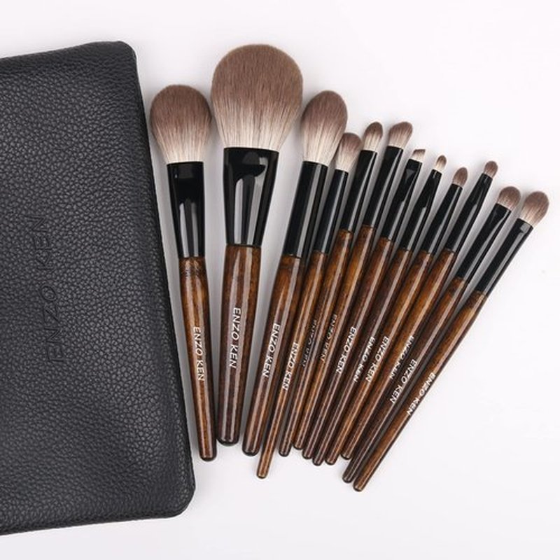 ENZO KEN Natural Goat Hair Makeup Brush Set with Case, Natural Makeup Brushes, Natural Bristle Makeup Brushes, Natural Hair Makeup Brushes Set Professional, Walnut Cosmetic Brushes Makeup Set - MONI