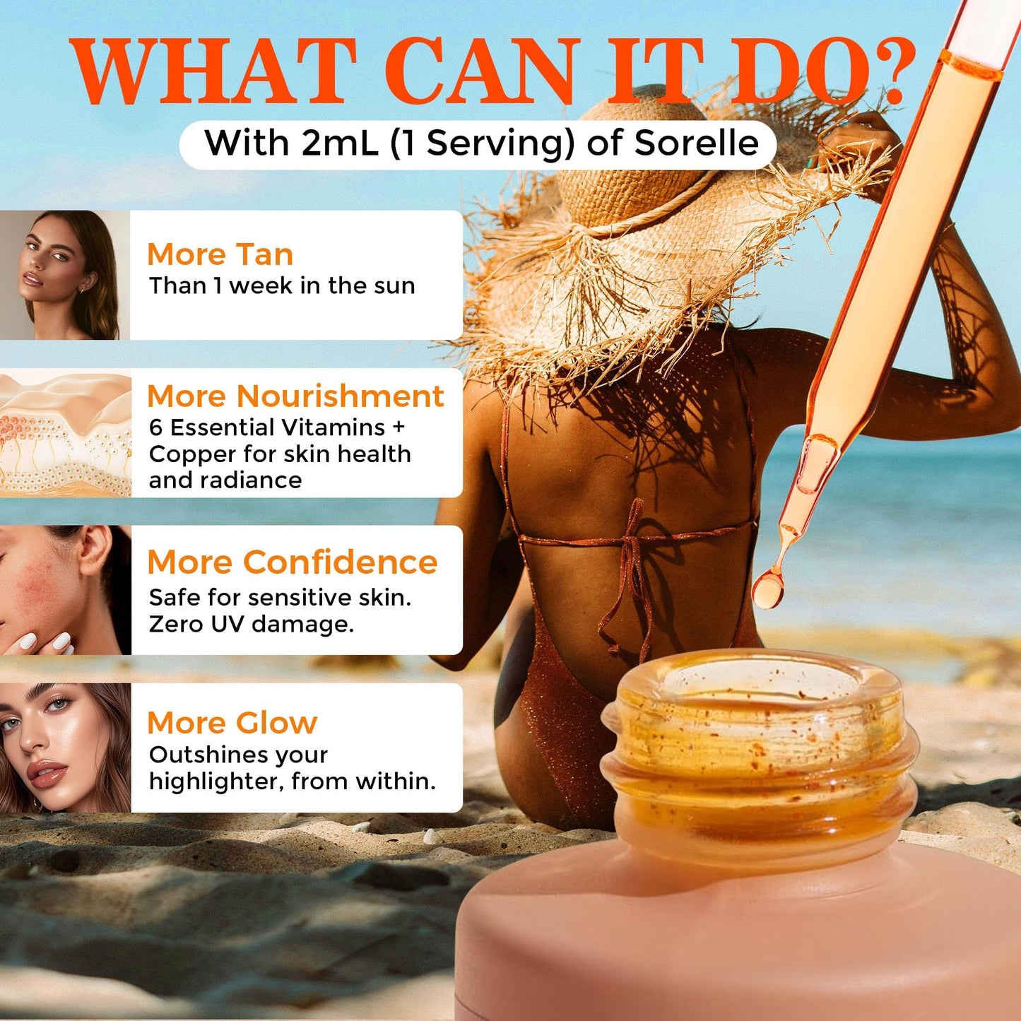 Tanning Drops to Drink, Sunless Tanning Drops for Face & Body, Bronzing & Glowing Skin Tone, Self Tanning for All Skin Types (50ML), Vegan, Sugar-Free